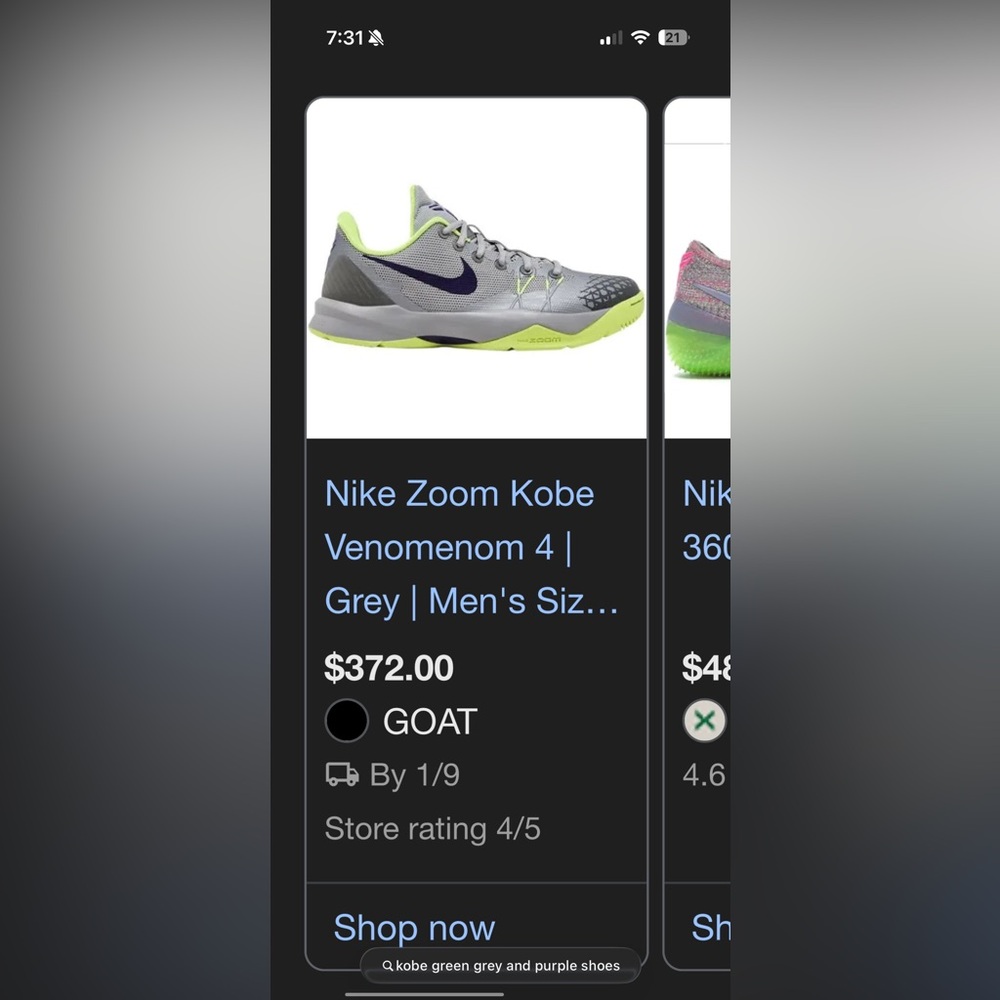 KOBE Green, Grey and Purple Basketball shoes
